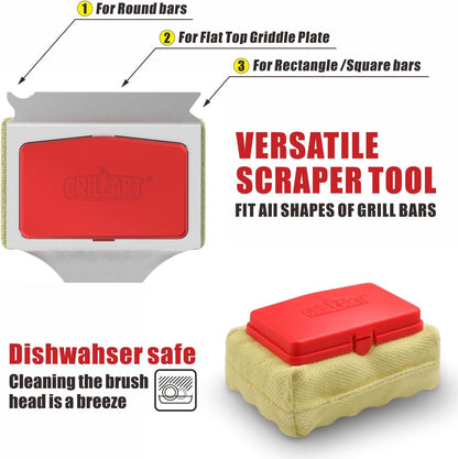 GRILLART Grill Brush Bristle Free, Replaceable BBQ Cleaning Pad (No Handle), Safe Replacement Cleaning Pad/Head for Cast Iron/Stainless Steel Grates - Red
