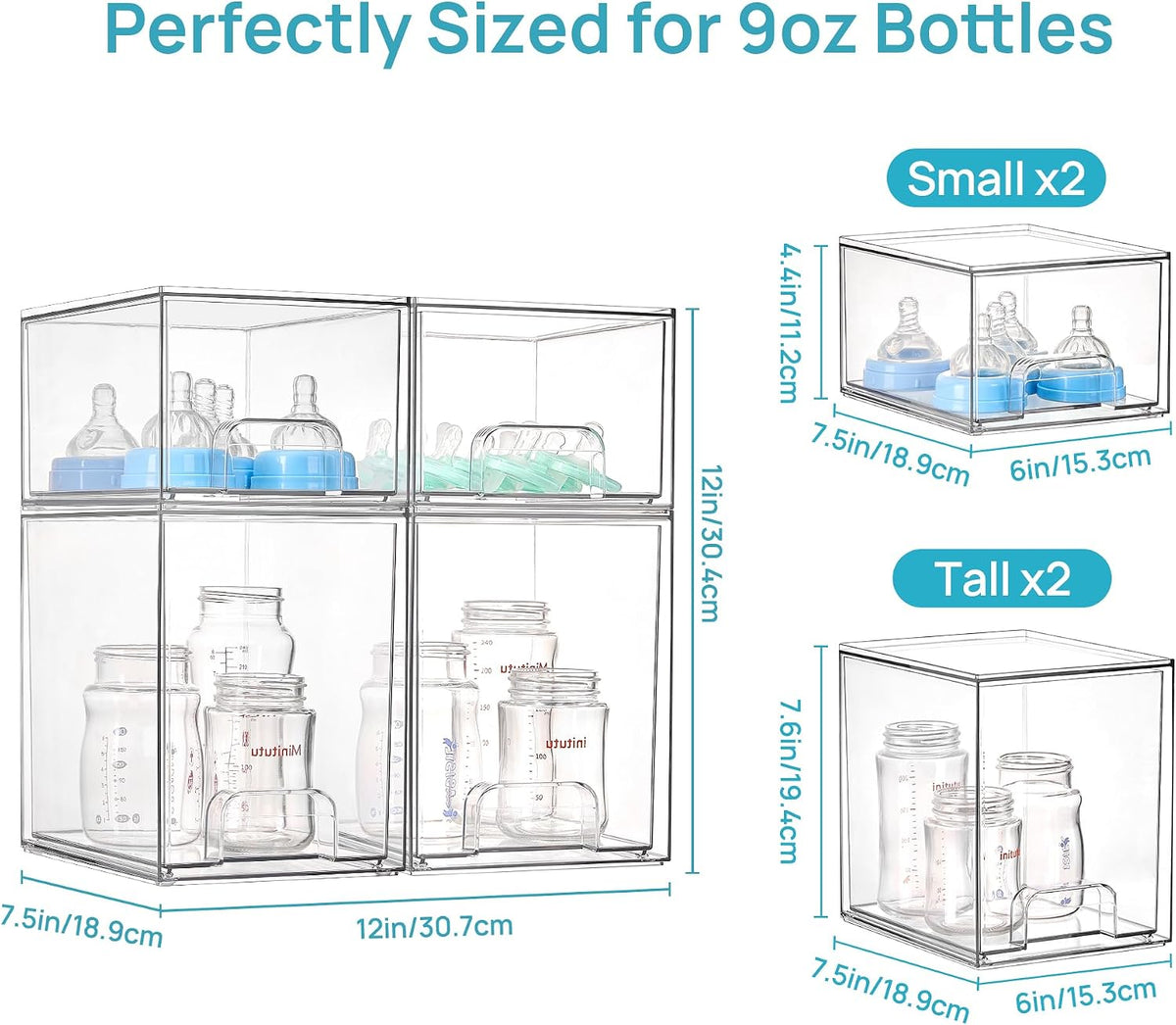 Vtopmart Stackable Storage Drawers Set of 5, Clear Plastic Organizer Bins for Baby Bottle, Beauty Supplies Storage, Ideal for Kichen Countertop, Vanity, Bathroom, Cabinet, Pantry Organization