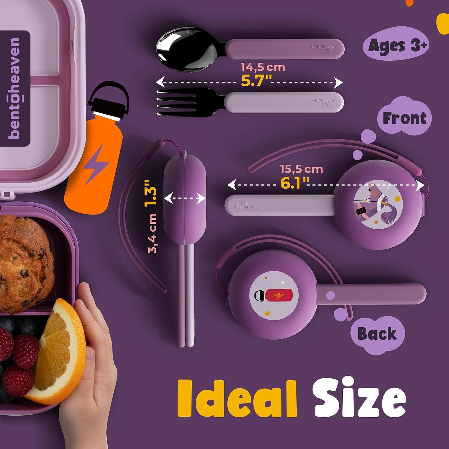 Bentoheaven Kids Travel Utensils with Case, Food-Grade Stainless Steel & BPA-Free Plastic, Travel Cutlery Set, Dishwasher Safe Fork, Spoon & Case, Reusable Flatware, Silverware for Kids (Horse)