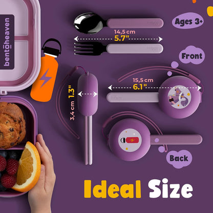 Bentoheaven Kids Travel Utensils with Case, Food-Grade Stainless Steel & BPA-Free Plastic, Travel Cutlery Set, Dishwasher Safe Fork, Spoon & Case, Reusable Flatware, Silverware for Kids (Horse)