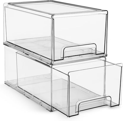 Sorbus Plastic Storage Bins Stackable Clear Pantry Organizer Box Bin for Organizing Kitchen Fridge, Food, Snack Pantry, Fruit, Vegetables, Bathroom, Wide & Narrow Deep (6 Pack)