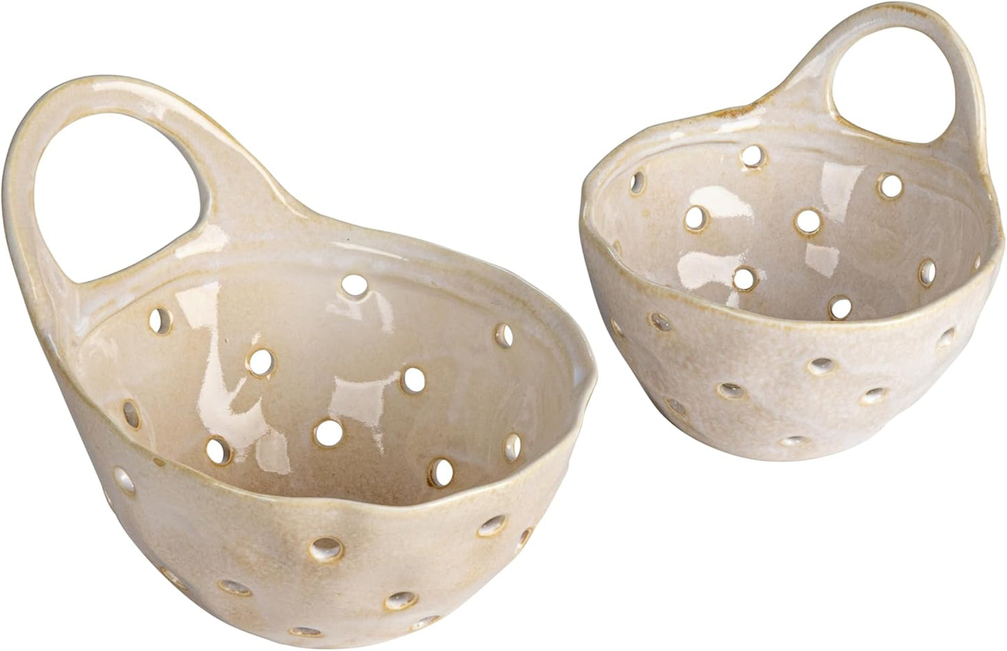 Creative Co-Op Stoneware Colanders with Handles, Set of 2