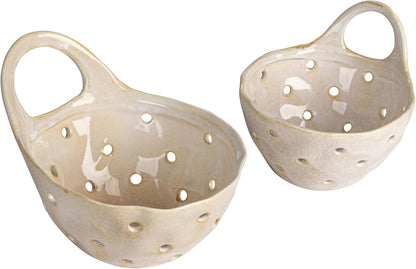 Creative Co-Op Stoneware Colanders with Handles, Set of 2