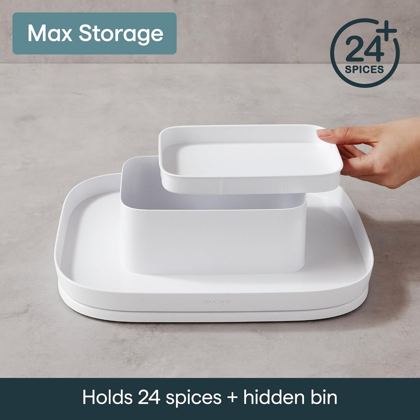 YouCopia MagicTrack Turntable with 4 Bins, Rectangle Lazy Susan Organizer