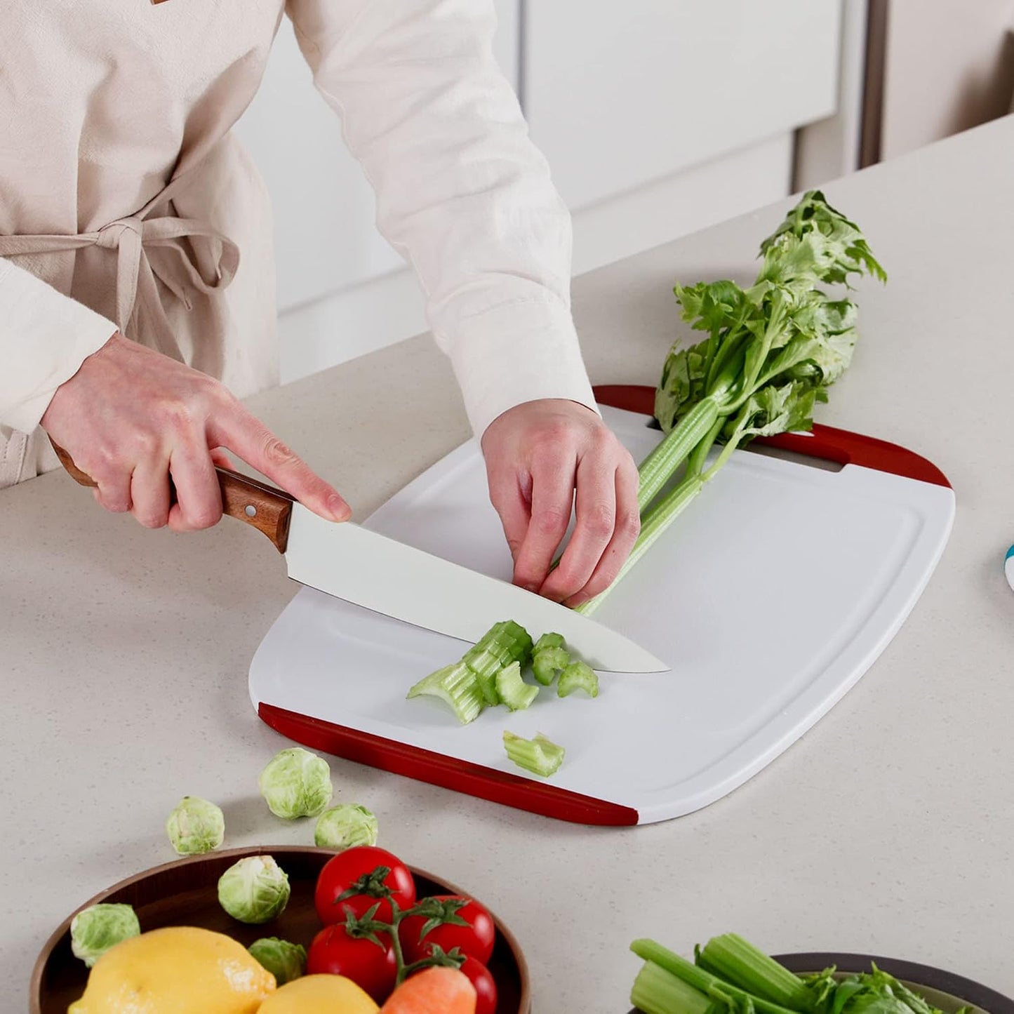 Neoflam Microban Protection Cutting Board 3 Piece Set, Stain & Odor/BPA Free, Reversable Board, Upgraded Larger Juice Groove, Non-Slip EZ Grip Handle, Dishwasher Safe, Pastel