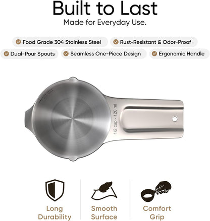 Color Up Measuring Cup Set, 8 Piece, Copper and Chrome Finish, Stainless Steel, Accurate for Wet & Dry Ingredients, Embossed Markings, Easy Pour Spouts, Dishwasher Safe, Kitchen Essential (Stainless)