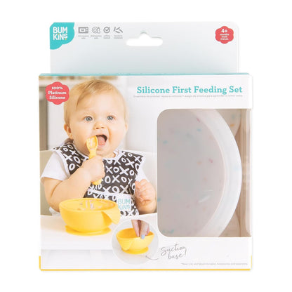 Bumkins Baby Bowl, Silicone Feeding Set with Suction for Baby and Toddler, Includes Spoon and Lid, First Feeding Set, Training Essentials for Baby Led Weaning for Babies 4 Months Up, Sage