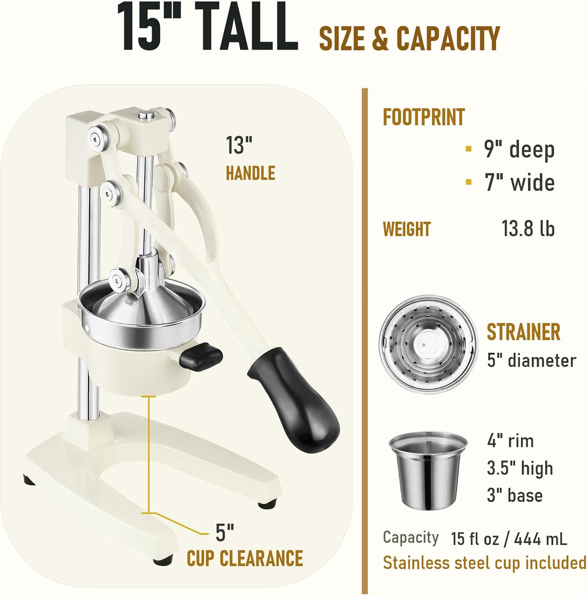 TONGCHANT Cast Iron Manual Juicer for Orange Lemon Citrus Fruit & Lime