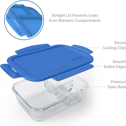 Bentgo Glass Lunch Box - Leak-Proof Bento-Style Food Container with Airtight Lid and Divided 3-Compartment Design - 5 Cup Capacity for Meal Prepping, and Portion-Controlled Meals for Adults (Green)