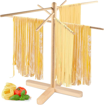 Pasta Drying Rack, Collapsible Wooden Pasta Drying Rack with 8 Bar