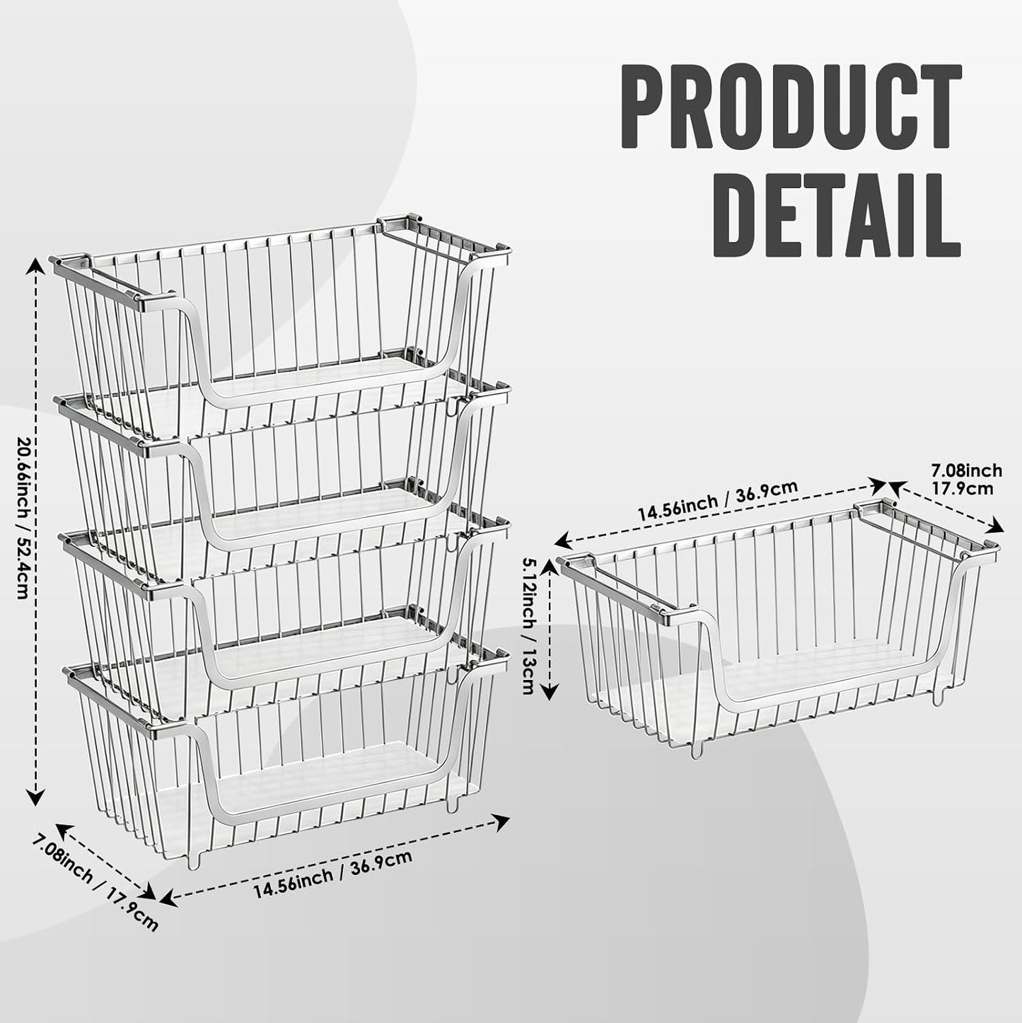 GAOKASE 4 Pcs Stackable Wire Baskets for Pantry Organizers and Storage,Vegetable Fruit Basket for Countertop,Kitchen Storage Metal Baskets,Produce Potato Onion Storage Bin-Black
