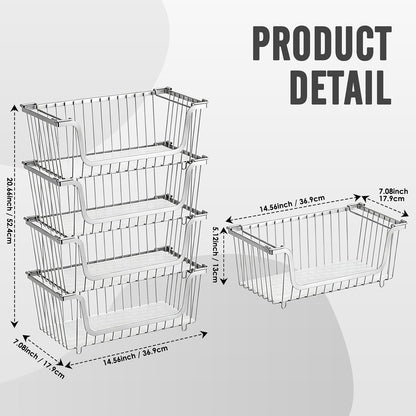 GAOKASE 4 Pcs Stackable Wire Baskets for Pantry Organizers and Storage,Vegetable Fruit Basket for Countertop,Kitchen Storage Metal Baskets,Produce Potato Onion Storage Bin-Black