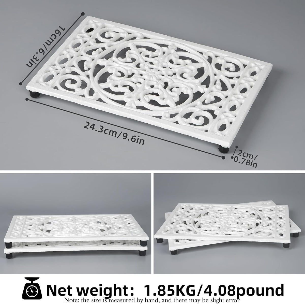Notakia 9.6 x 6.3 Inch Cast Iron Trivet Set, Large Metal Trivets for Hot Dishes Pots Pans Decorative Kitchen Trivets, Heat-Resistant Trivet Mats for Quartz Countertops, Green Kitchen Accessories