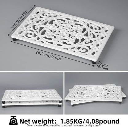 Notakia 9.6 x 6.3 Inch Cast Iron Trivet Set, Large Metal Trivets for Hot Dishes Pots Pans Decorative Kitchen Trivets, Heat-Resistant Trivet Mats for Quartz Countertops, Green Kitchen Accessories
