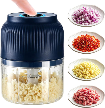 Electric Garlic Chopper, 2026 New Mini Food Processor & Food Chopper for Kitchen, Portable Cordless Garlic Mincer with 6 Stainless Steel Blades, Small Vegetable Chopper for Onion Salad (400ML Blue)