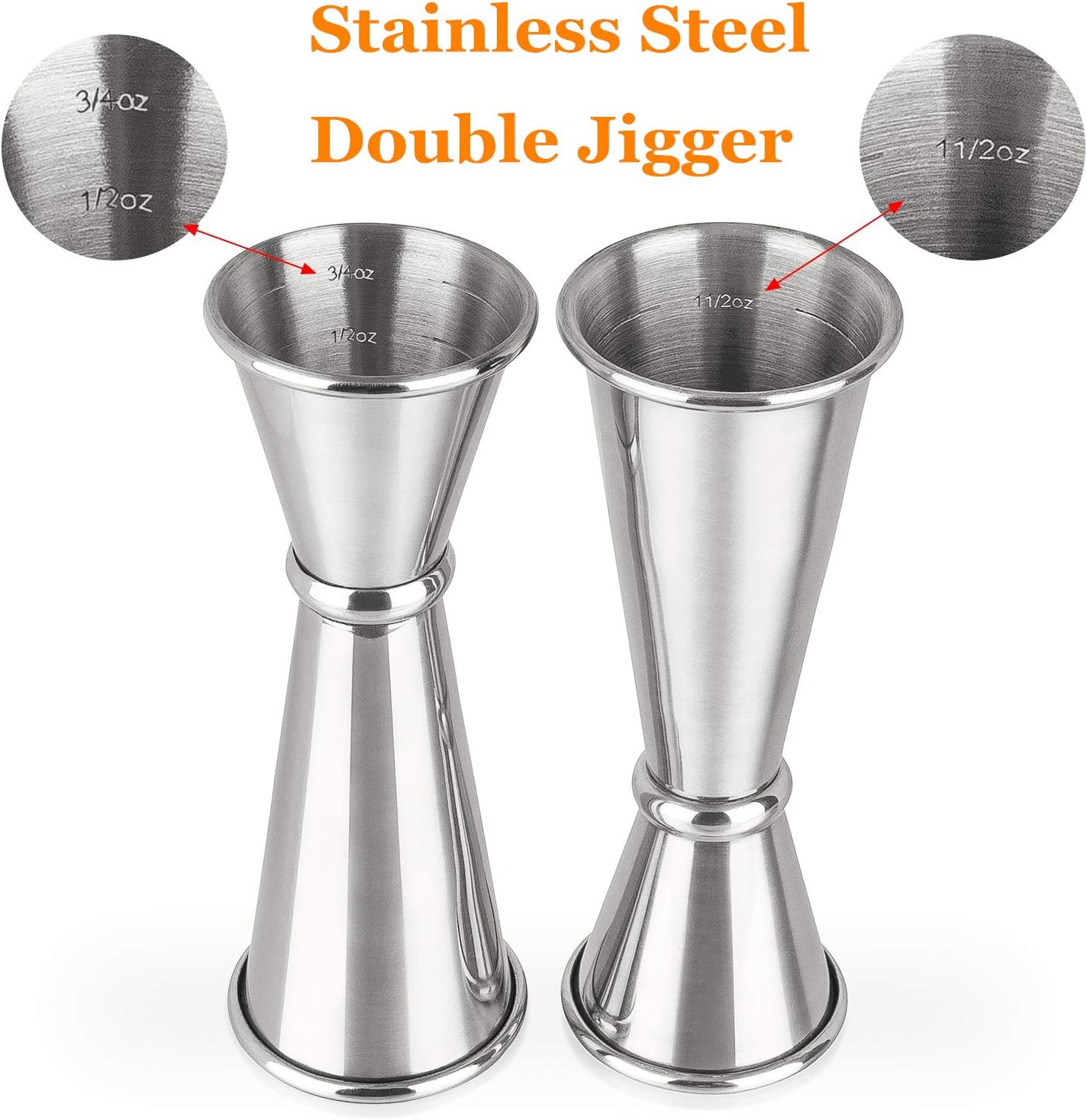 Double Clear Plastic and Stainless Steel Japanese Style Jigger Cocktail Measuring Shot Glasses Drink Spirit Measure Cup for Bar Party Kitchen Tool Set of 3