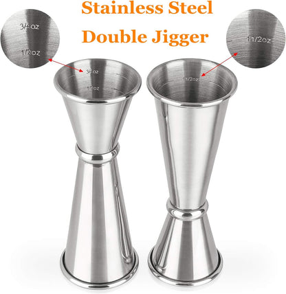 Double Clear Plastic and Stainless Steel Japanese Style Jigger Cocktail Measuring Shot Glasses Drink Spirit Measure Cup for Bar Party Kitchen Tool Set of 3