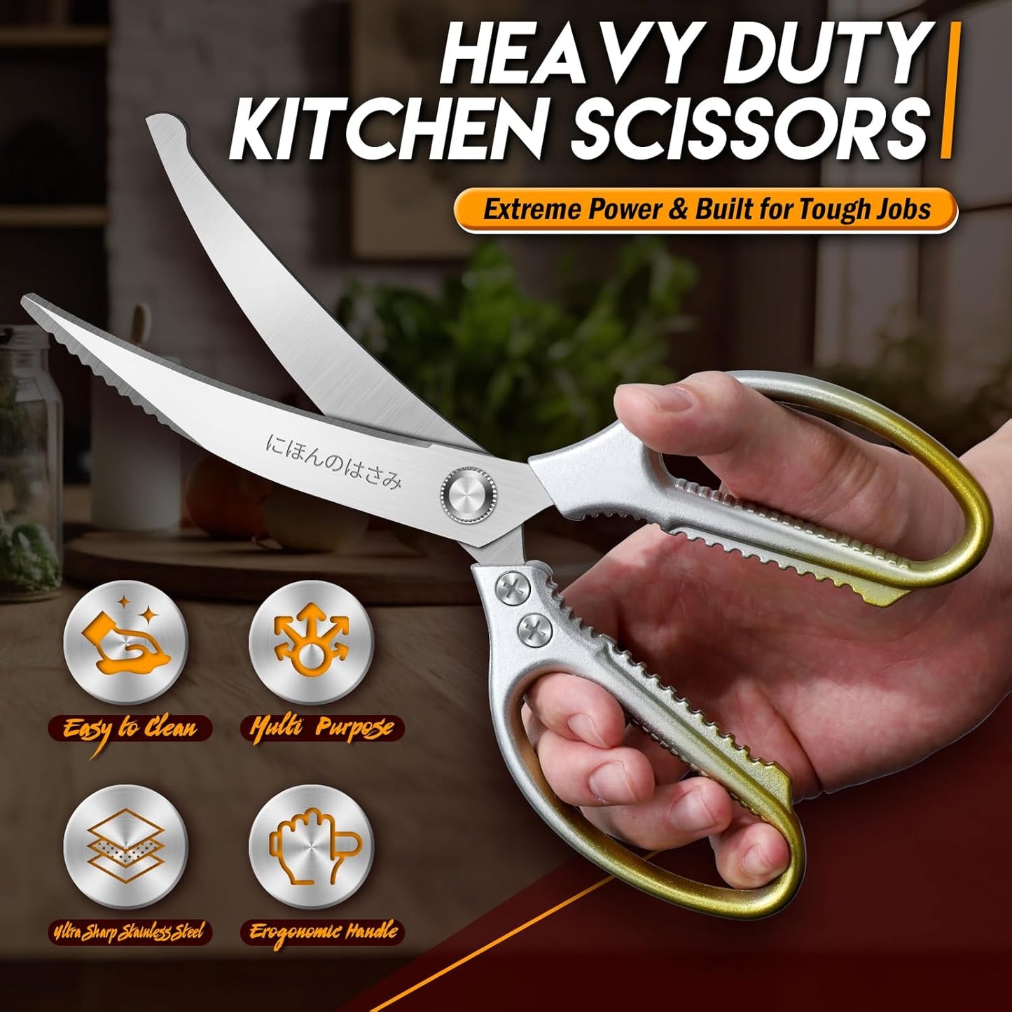 TIJERAS Kitchen Scissors Set Blue - Stainless Steel Kitchen Shear, Sharp Meat Scissors Dishwasher Safe, Heavy Duty Poultry Shears, Japanese Cooking Scissor for Food, Chicken,Turkey, Christmas Gifts