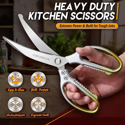 TIJERAS Kitchen Scissors Set Blue - Stainless Steel Kitchen Shear, Sharp Meat Scissors Dishwasher Safe, Heavy Duty Poultry Shears, Japanese Cooking Scissor for Food, Chicken,Turkey, Christmas Gifts