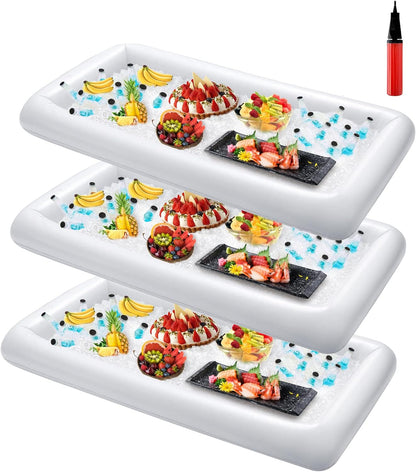 HBlife 4 PCS Inflatable Serving Bar, 2 Size Inflatable Buffet Cooler for Party,BBQ,Luau, Salad Ice Tray Food Drink Containers with Drain Plug and 1 Hand Air Pump