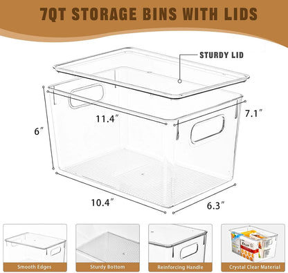 6 Pack Clear Storage Bins with Lids, 7 Quart Stackable Storage Boxes for Storage and Organization, Plastic Storage Containers with Lids, Plastic Bins with Handles for Office, Bedroom, Study Room