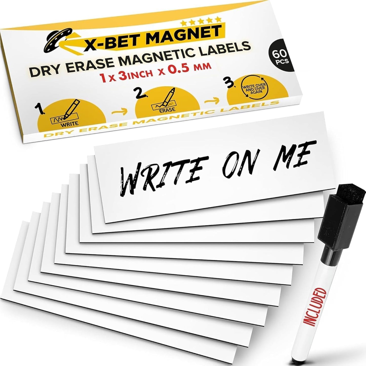 Dry Erase Magnetic Labels - Reusable Sticky Notes - Notepads for Refrigerator - Dry Erase Magnet Sheets - Blank Magnet Stickers to Write On - Magnets for Whiteboard Classroom Fridge