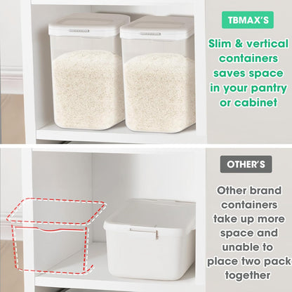 TBMax Large Airtight Food Container 5.28 Qt with Pop Up Lid & Measuring Cup, Ideal for 10 Lbs of Rice or 7 Lbs of Flour, Square Short Food Storage Bin for Kitchen Pantry and Drawer Organization