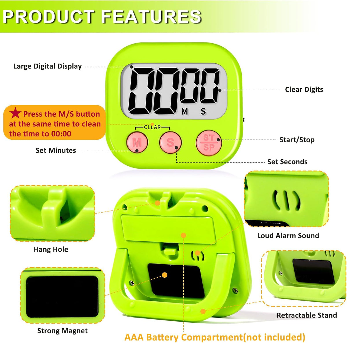 ZILLEEN Classroom Timer for Kids Teachers Digital Timers Blue Green