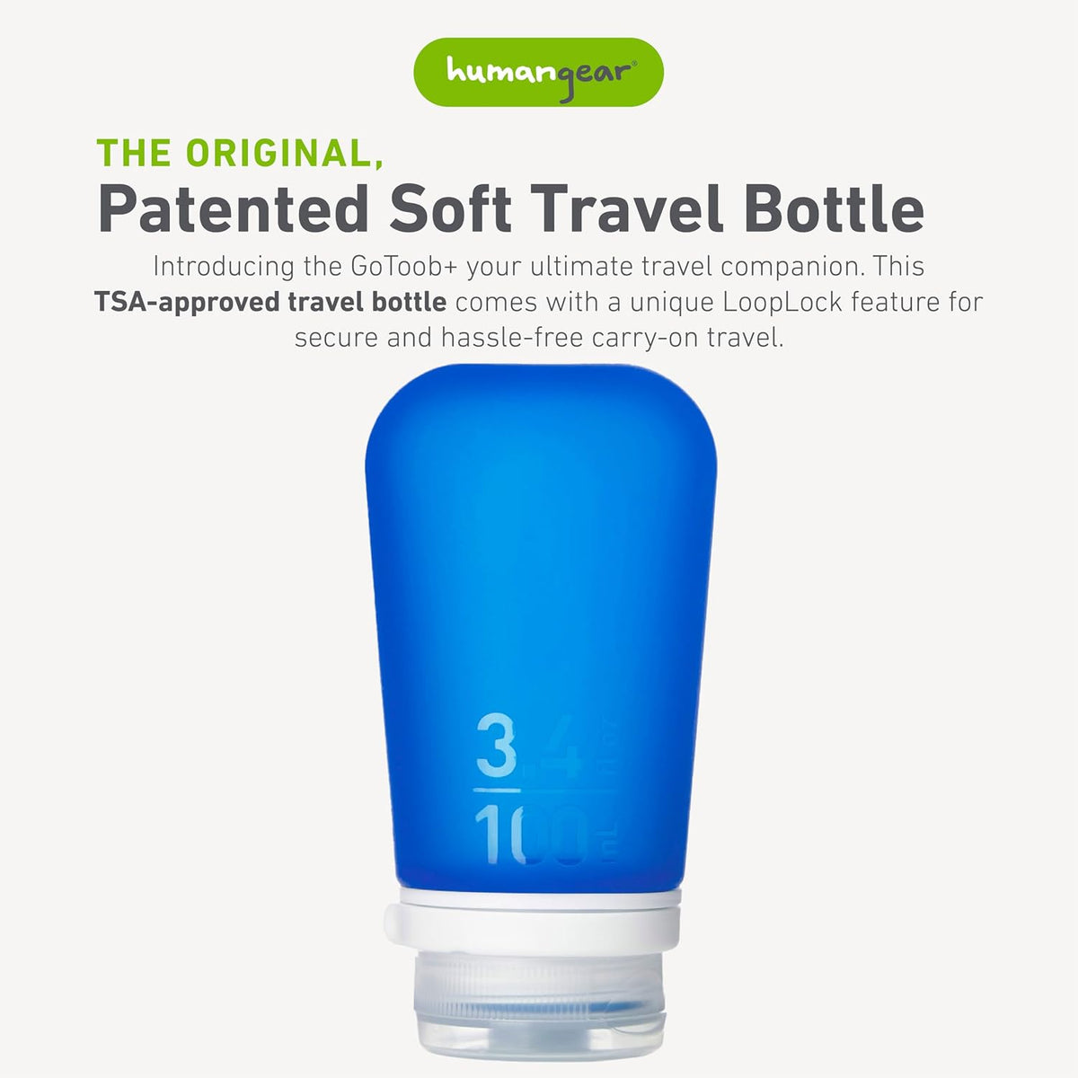 humangear GoToob+ (XL) | Refillable Silicone Travel Bottle | Locking Lid | Food-Safe Material | Blue, XL (6 fl.oz.; 177ml)