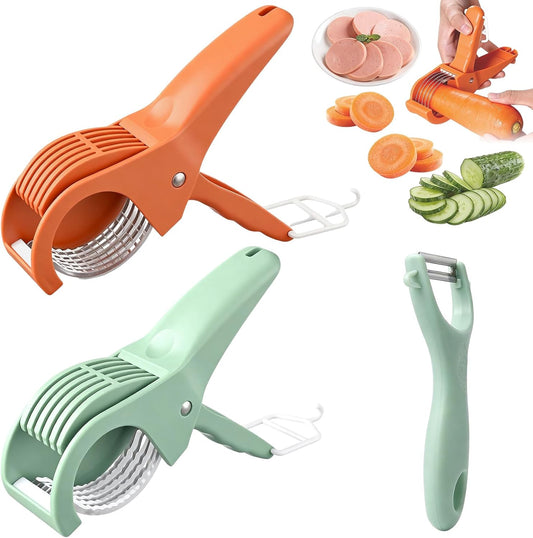 2 Pcs Banana Slicer, Multifunctional Fruit Slicer with Peeler, Upgraded Manual Kitchen Tool for Easy Fruit Cutting, Perfect for Home and Camping
