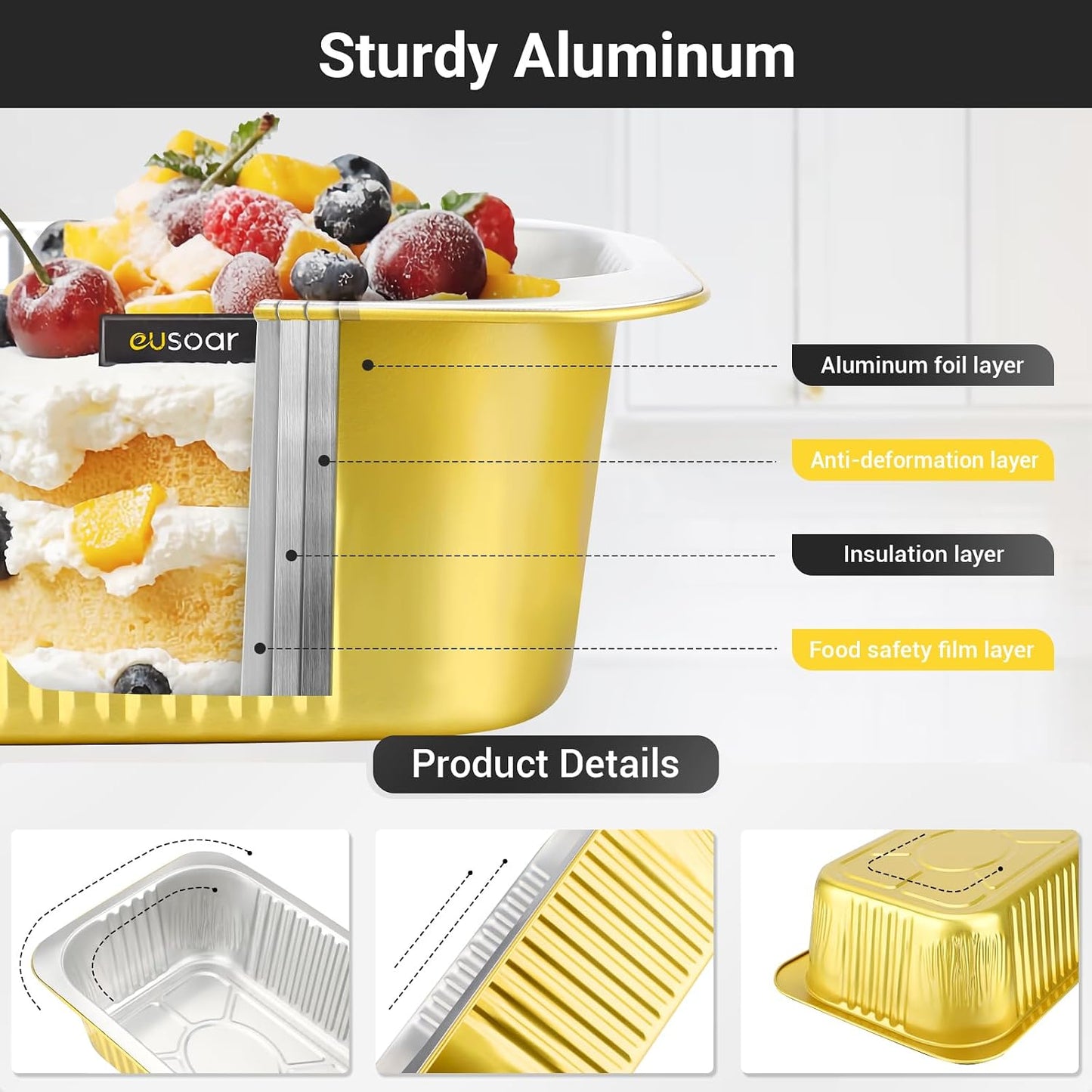 EUSOAR Aluminum Pans with Lids, 50pack 32oz Small Disposable Foil Loaf Cake Food Storage Pans, Catering Party Meal Prep Freezer Drip Pans for Microwave Oven Safe Cooking,Baking,Heating,Takeout