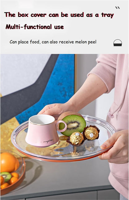 Round Plastic Divided Snack Box with Lid & Handle – Snackle Box Container for Fruits, Veggies, Candy, Travel, and Party Serving.