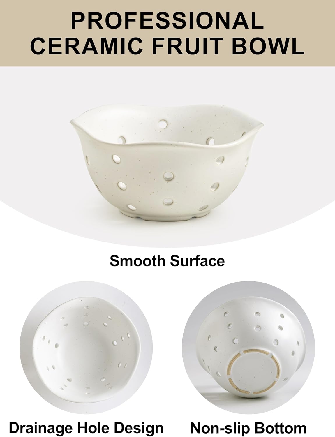 Gomakren Berry Bowls with Holes Ceramic, Berry Washing Bowl Basket Set of 2, 5.8 Inch Round Fruit Bowl Storage Containers, Strawberry Baskets, Farmhouse Kitchen Decor, Yellow + Brown