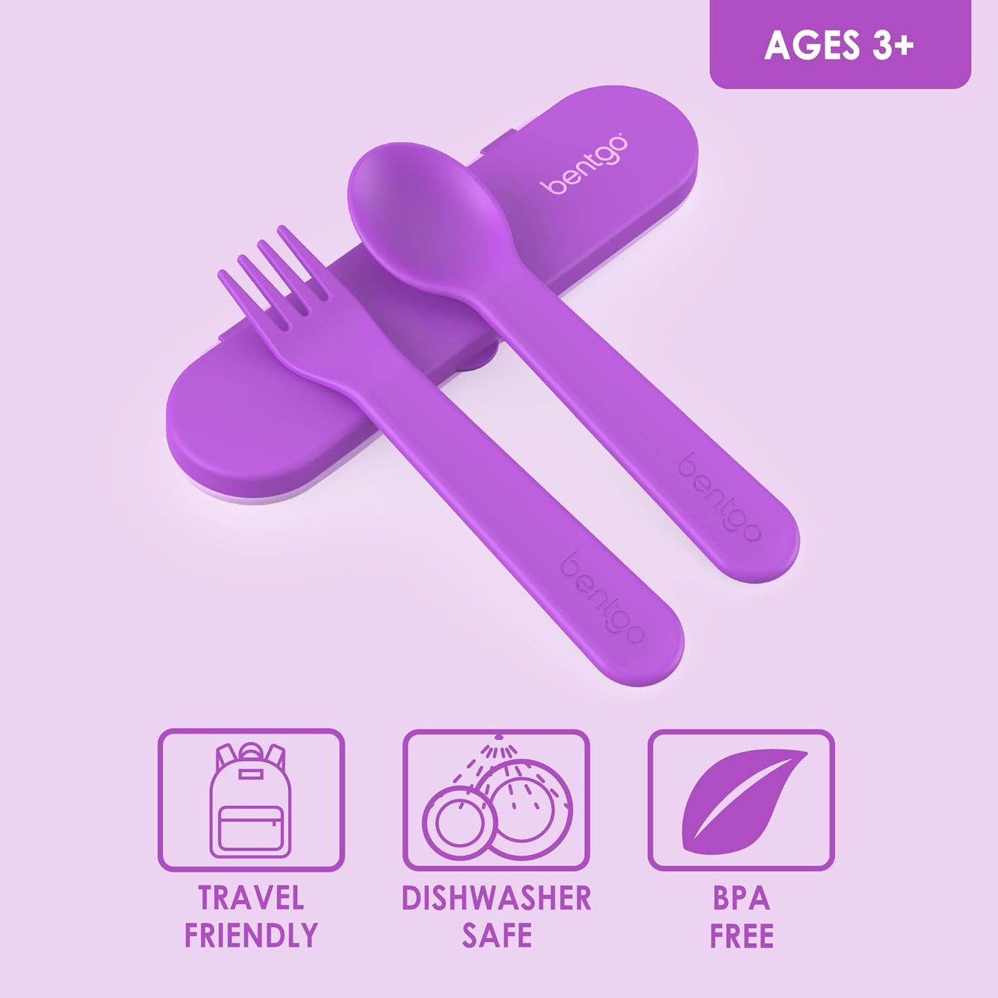 Bentgo Kids Utensil Set - Reusable Plastic Fork, Spoon & Storage Case - BPA-Free Materials, Easy-Grip Handles, Dishwasher Safe - Ideal for School Lunch, Travel, & Outdoors (Shark)