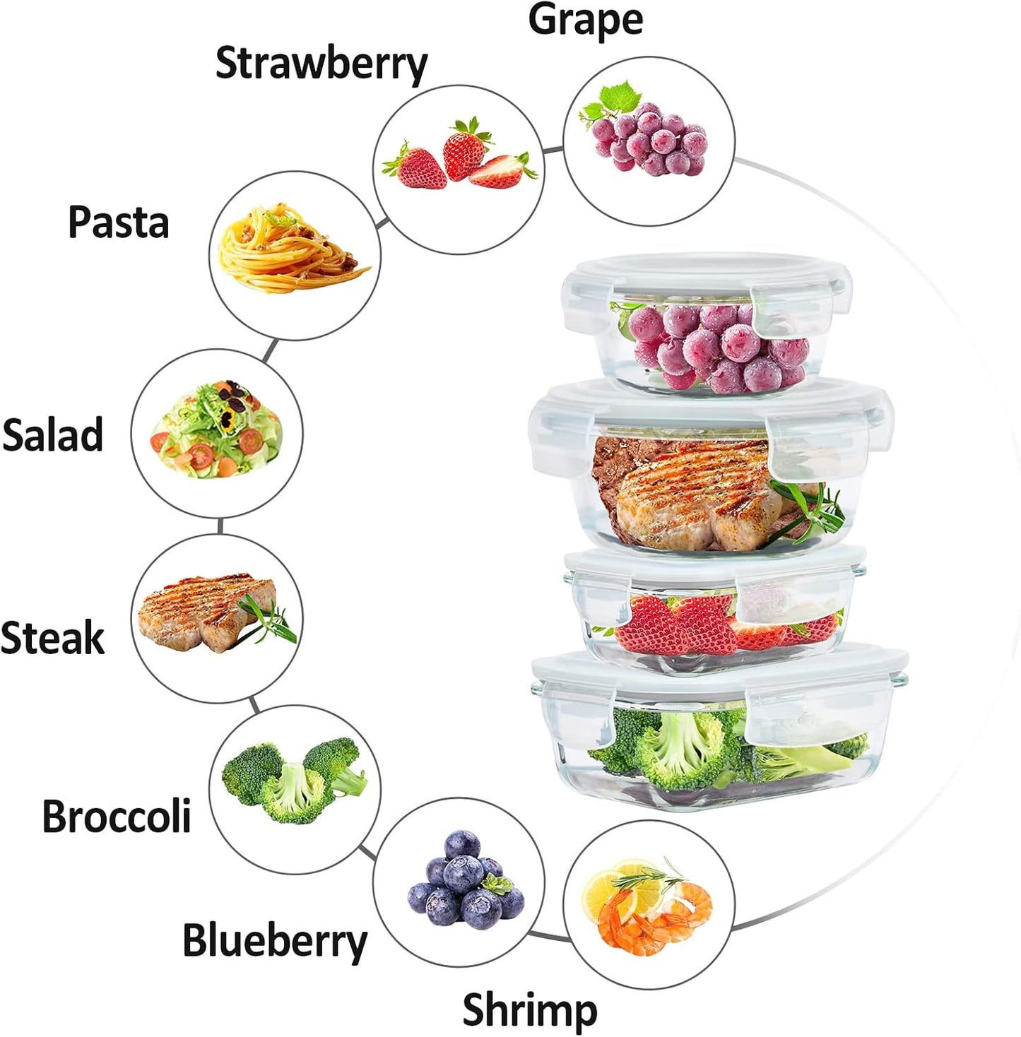 Glass Food Storage Containers with Lids Airtight 6 Pack, Glass Storage Containers with Lids for Food, Not Easy Broken & Leak Proof, Oven/Dishwasher Safe, Blue