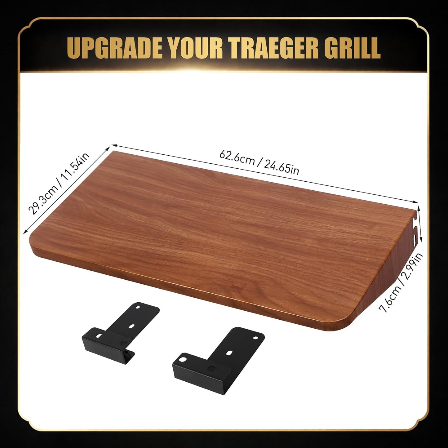 QuliMetal Folding Front Shelf for Traeger Pro 34, Texas Elite 34, Century 885 and Eastwood 34, 37" x 12" Heavy-Duty Grill Prep Table with Cutting Board, Stainless Steel Basin, Lid and 5 Hooks