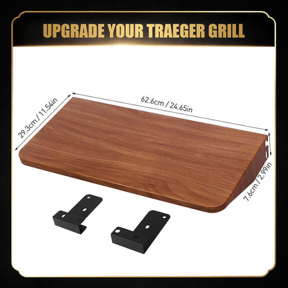 QuliMetal Folding Front Shelf for Traeger Pro 34, Texas Elite 34, Century 885 and Eastwood 34, 37" x 12" Heavy-Duty Grill Prep Table with Cutting Board, Stainless Steel Basin, Lid and 5 Hooks