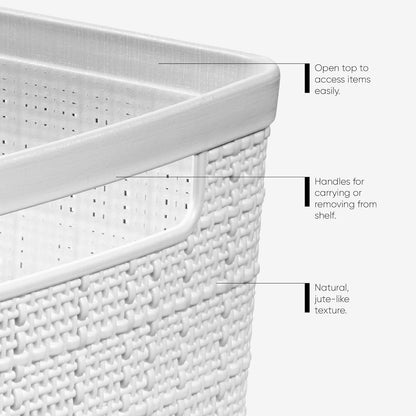 Curver Set of 4 Large 18L Easy Access Jute Decorative Plastic Organization and Storage Baskets - Perfect Bins for Home Office, Closet Shelves, Kitchen Pantry and All Bedroom Essentials, Black