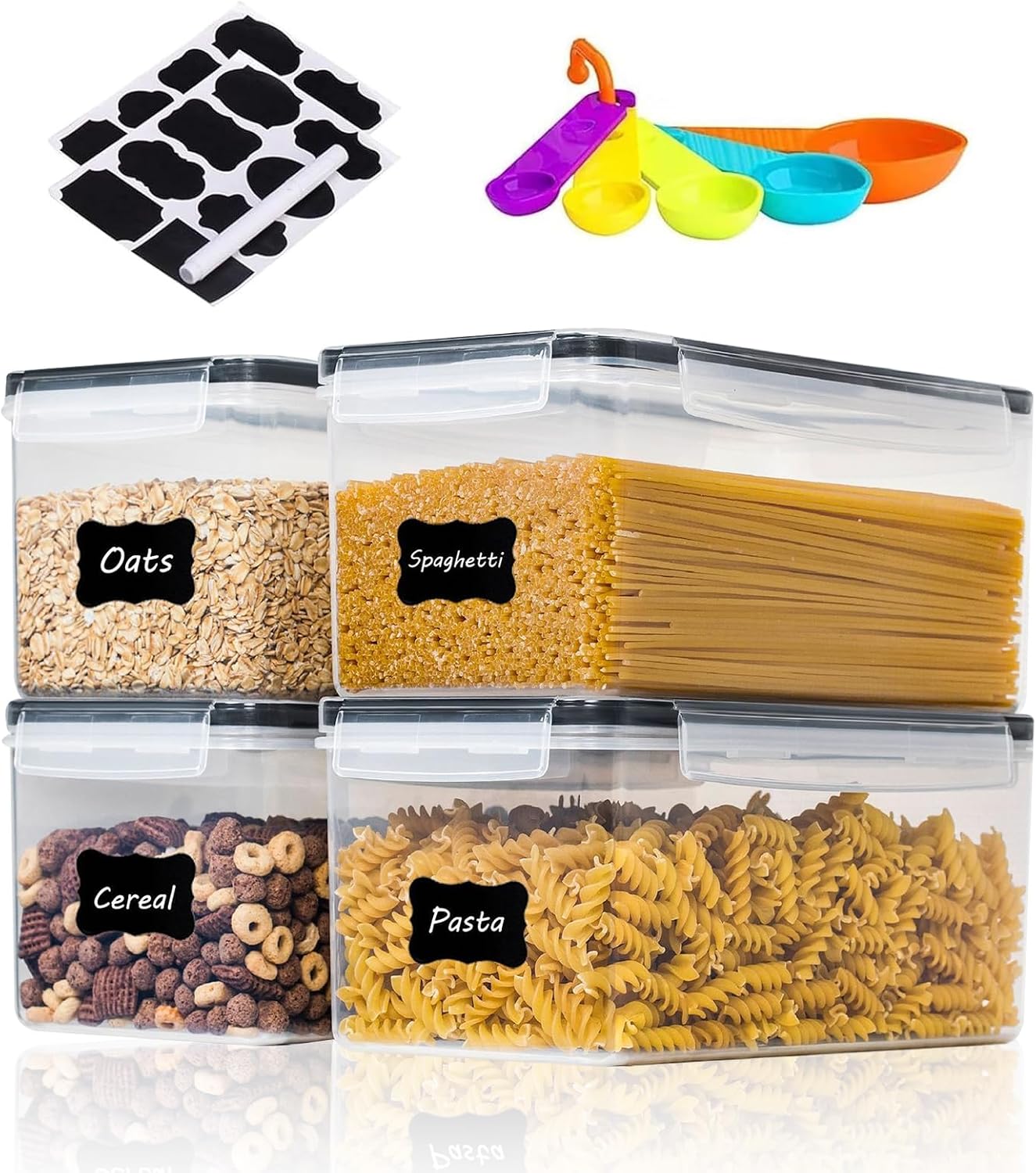 Airtight Food Storage Containers with Lids, BPA Free Clear Pantry Storage Container for Kitchen Food Pantry Organizers and Storage, Plastic Pantry Organiser for Cereal,Flour and Sugar 42 pack
