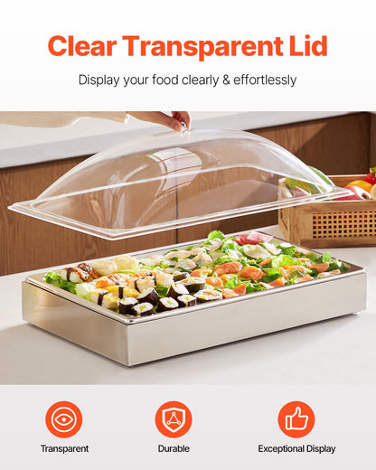 VEVOR Chilled Condiment Server, 4 Compartment Ice Cooled Condiment Serving Container, Chilled Garnish Tray Bar Caddy with Lid, for Bartending & Serving Taco, Salad, Fruit, Home & Restaurant Supplies