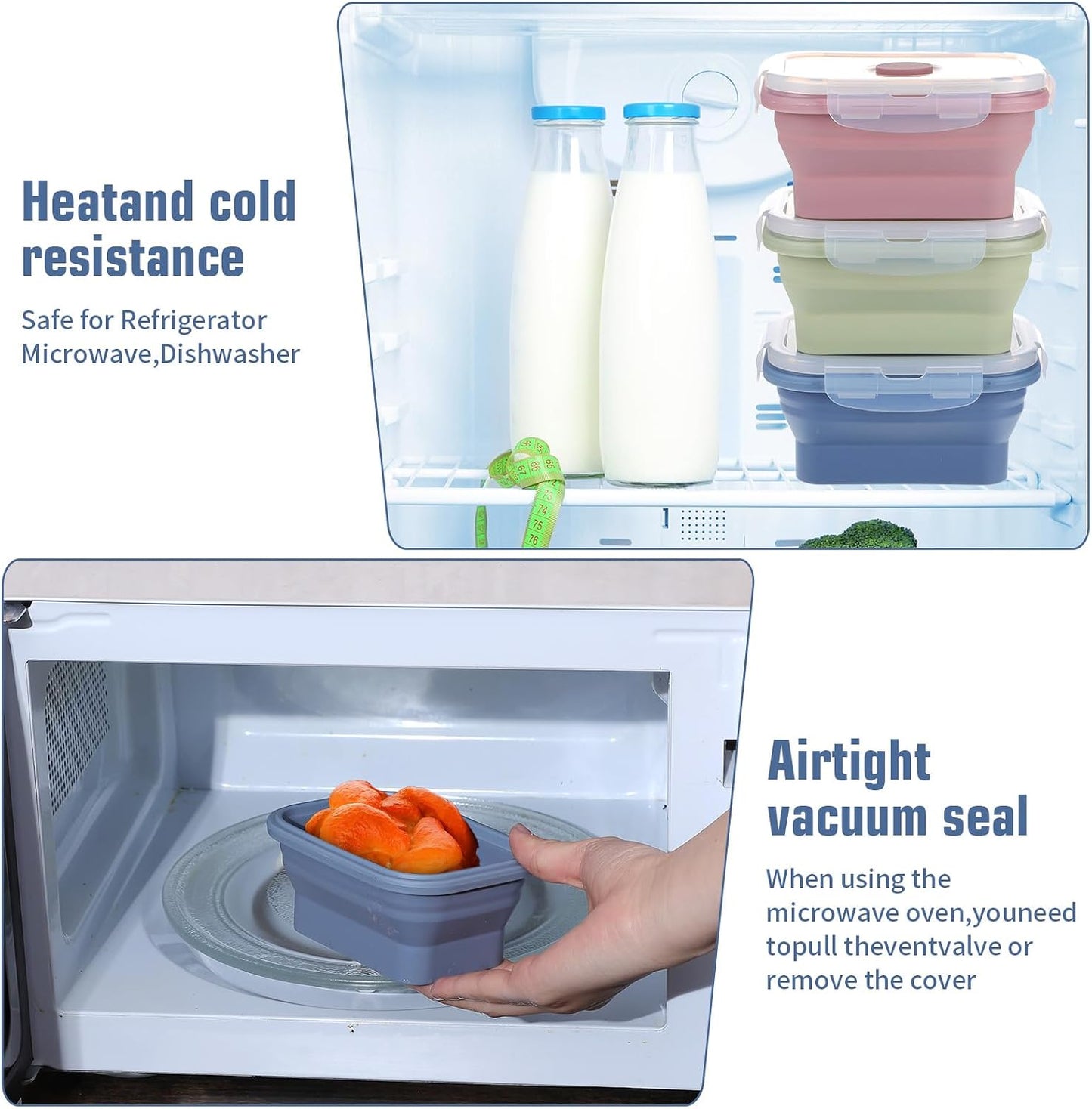 6 Pcs Silicone Food Containers 11.8 oz Collapsible Storage Containers with Airtight Lids Stacking Meal Prep Lunch Leftover Food fruits Storage Foldable Box for Freezer Microwave Dishwasher Safe