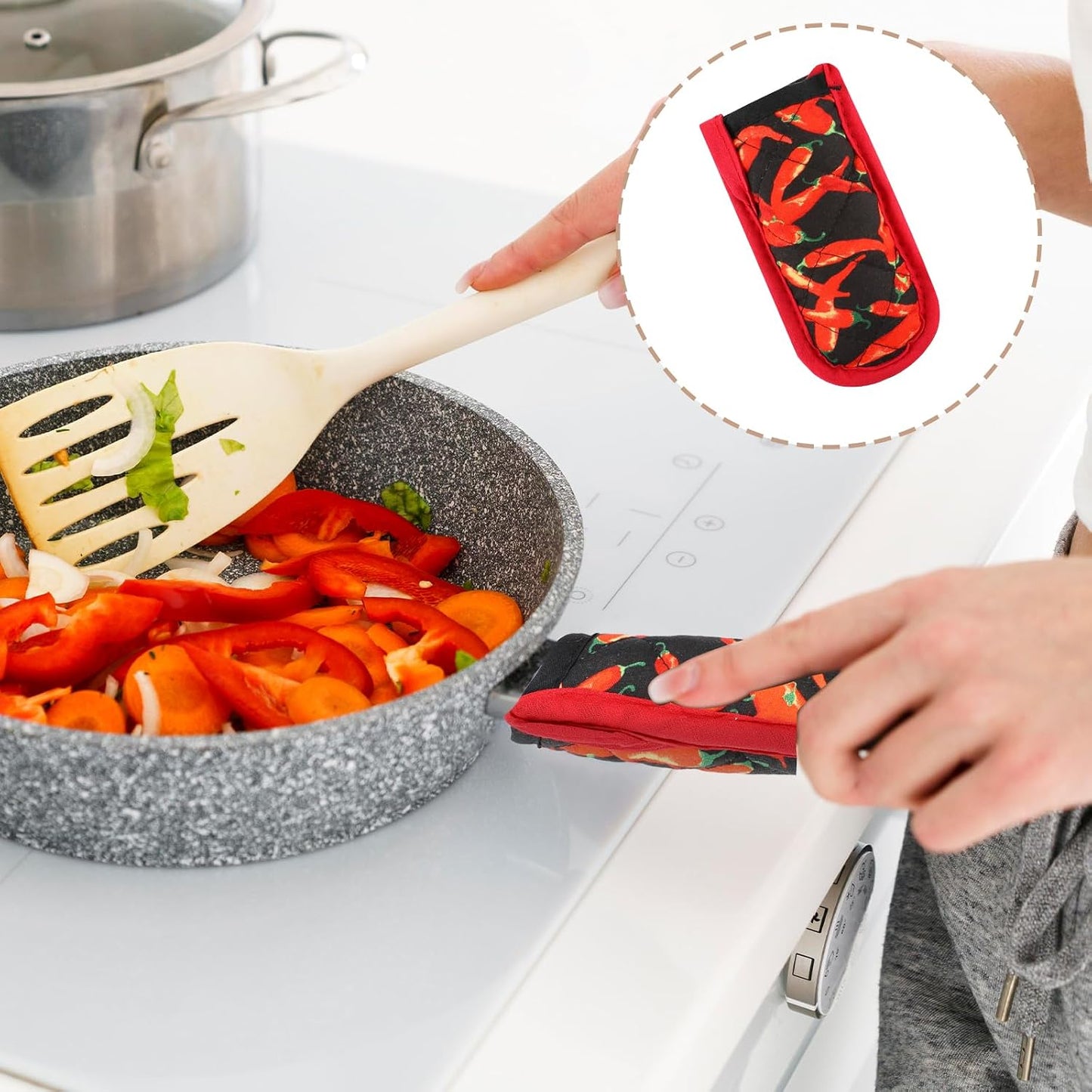 4 Pieces Hot Handle Covers Heat Resistant Pot Sleeve Grip Cotton Cast Iron Skillet Handle Covers Non-Slip Machine Washable Handle Mitts for Baking Cooking BBQ Kitchen Cookwares