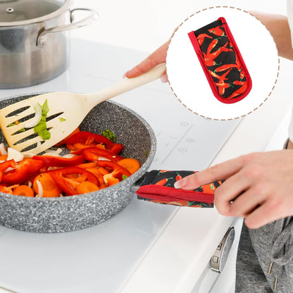 4 Pieces Hot Handle Covers Heat Resistant Pot Sleeve Grip Cotton Cast Iron Skillet Handle Covers Non-Slip Machine Washable Handle Mitts for Baking Cooking BBQ Kitchen Cookwares