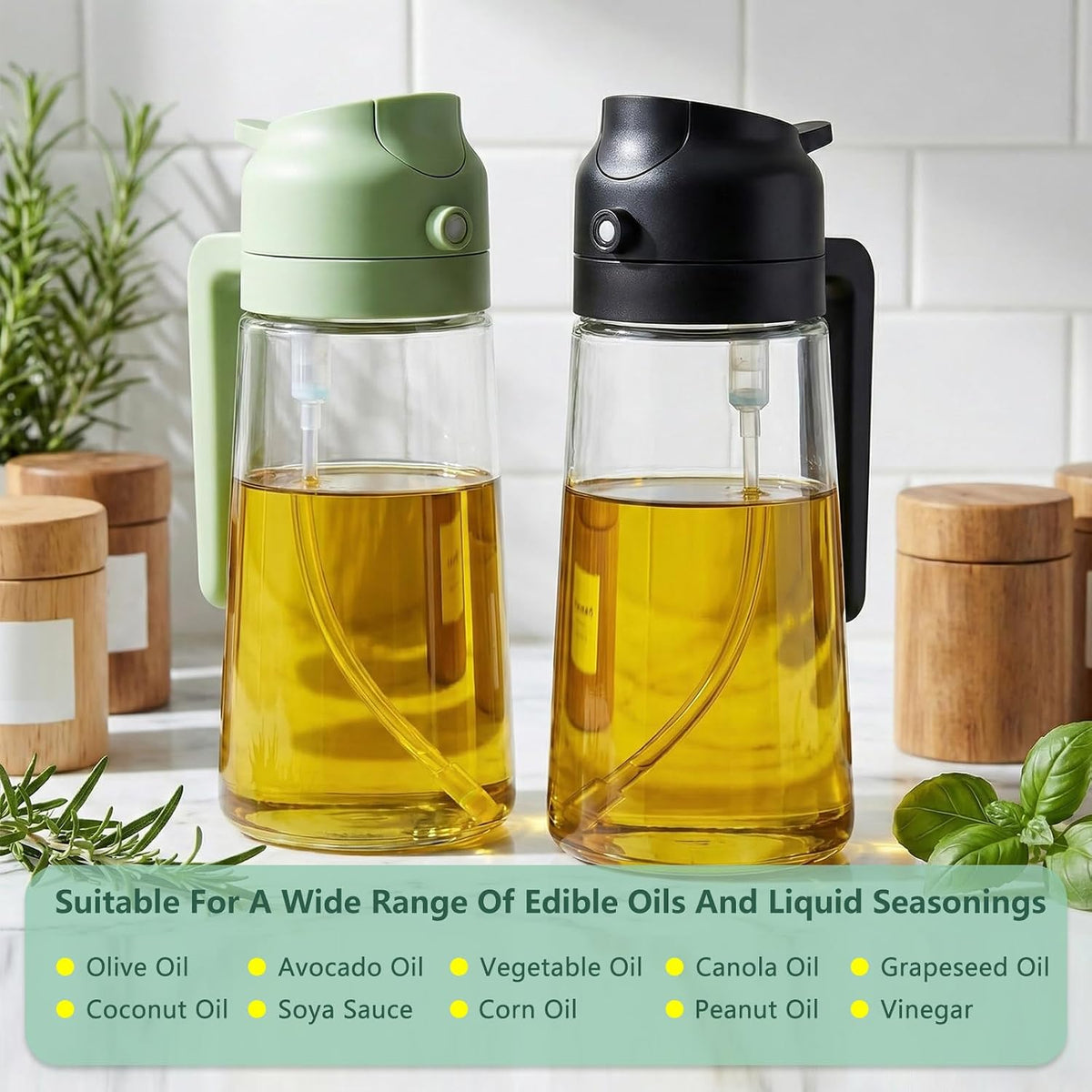 Oil Sprayer for Cooking, 2-in-1 Oil Mister & Dispenser Bottle for Air Fryer, Salad, BBQ, Kitchen Gadgets Accessories, 2 Pack