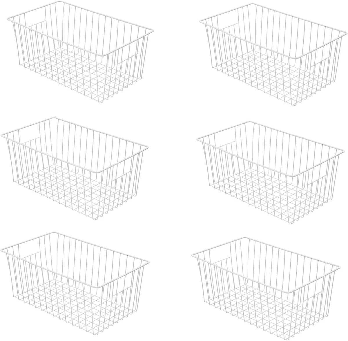 16inch Farmhouse Freezer Wire Baskets Organizer Storage Bins Large Organizer Baskets with Handles for Storage, Office, Kitchen, Pantry, Cabinet, Closets - Set of 6 (White 6)