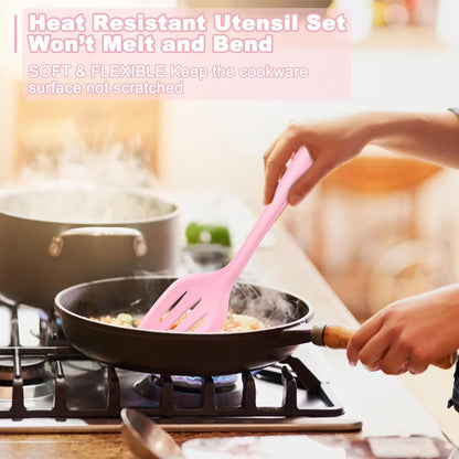 E-far 10 Pieces Silicone Cooking Utensils Set, Heat Resistant Kitchen Utensil Set for Nonstick Cookware, Kitchen Cooking Tools with Spatula, Spoon, Slotted Turner, Non-Toxic & Dishwasher Safe (Khaki)