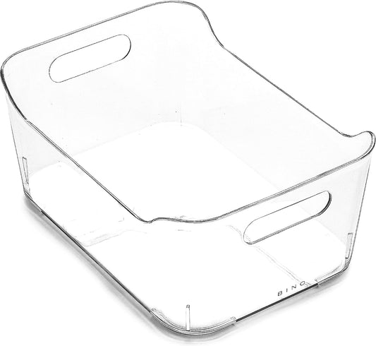 BINO Refrigerator, Freezer and Pantry Cabinet Storage Organizer Bin with Handles - Clear and Transparent Plastic Wide Nesting Food Container for Home and Kitchen (Clear, Small)