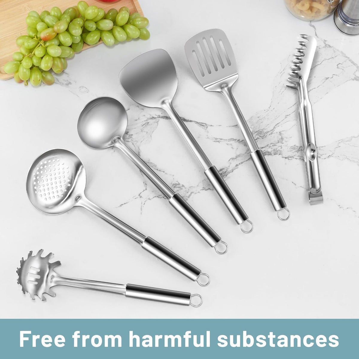 Pleafind 𝟑𝟑% 𝐎𝐅𝐅 Cooking Utensils Set - 4 Pcs Stainless Steel Kitchen Utensils Set with Solid Turner, Slotted Turner, Serving Ladle, Slotted Spoon, Wok Utensils Set with Heat Resistant Handle