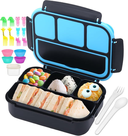 QQKO Bento Lunch Box for Kids Girls Boys, Toddler Kids Lunch Boxes for School, Lunch Containers for Adults with 4 Compartments, Sauce Container, Utensils, Food Picks and Muffin Cups, Purple
