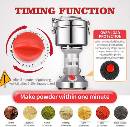 LEJIEYIN Electric herb Grinder 550g High Speed Electric Stainless Steel Spice Flour Mill Herb Grinder Powder Machine for Dry Food Grin